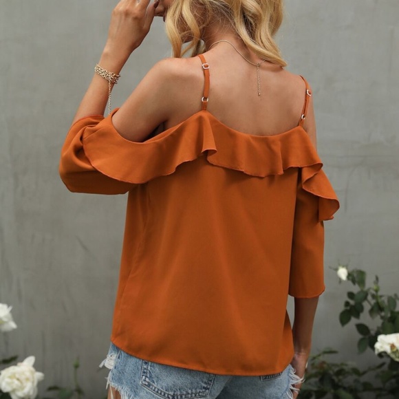 Boho Ruffle Detail Cold Shoulder Blouse - Picture 10 of 14
